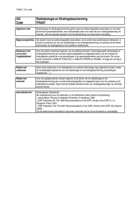 Nucleaire technologie, focus milieuwetenschappen - FI2