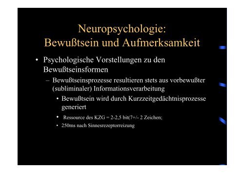 Neuropsychologie: Bewußtsein und Aufmerksamkeit