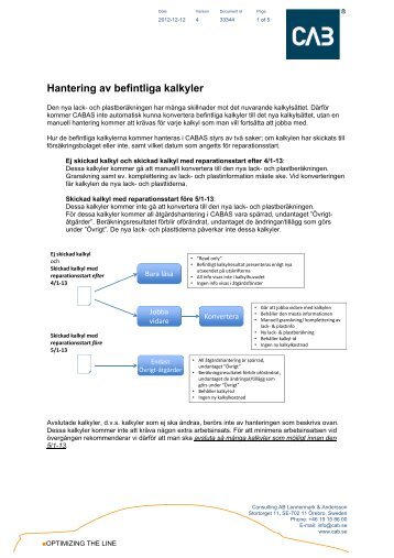 Hantering av befintliga kalkyler - CAB