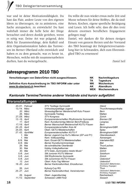 TBO INFORM 1|10 Januar - Turnverband Berner Oberland