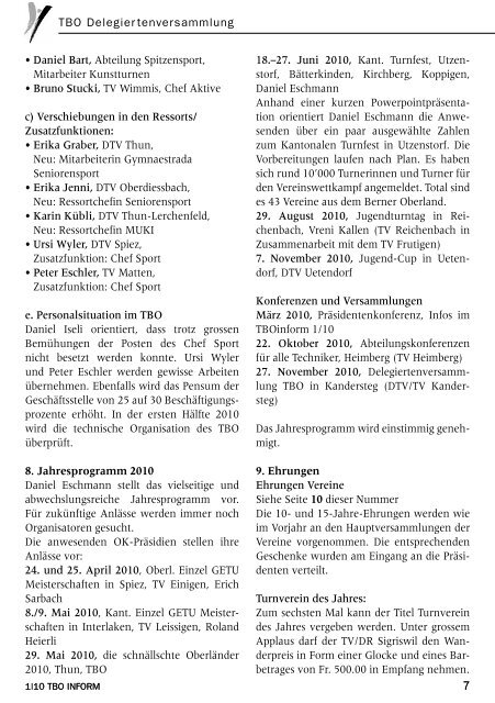 TBO INFORM 1|10 Januar - Turnverband Berner Oberland