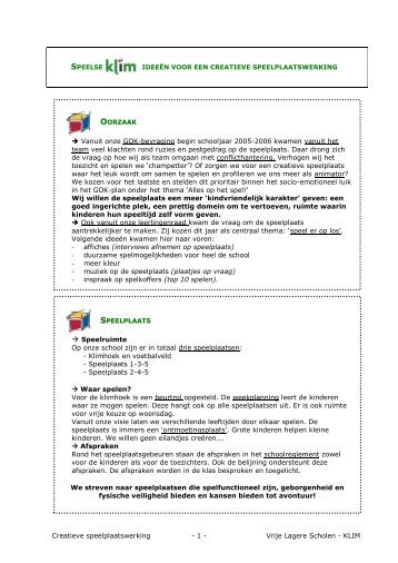 Creatieve speelplaatswerking - 1 - Vrije Lagere Scholen - KLIM ...