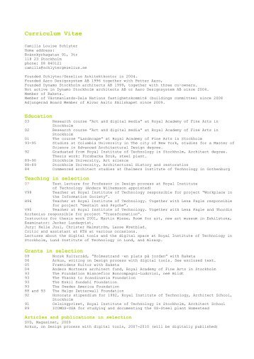 Curriculum Vitae - Schlyter / Gezelius Arkitektkontor AB