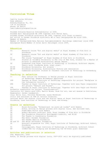 Curriculum Vitae - Schlyter / Gezelius Arkitektkontor AB