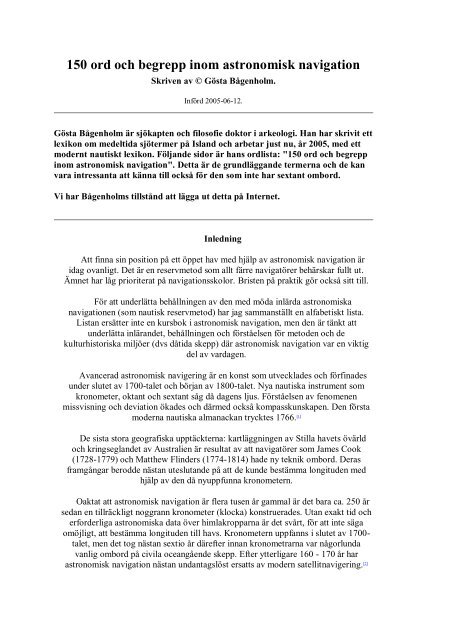 150 Ord Och Begrepp Inom Astronomisk Navigation