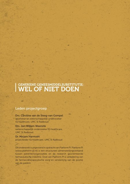 Generieke geneesmiddelsubstitutie - Parkinson Vereniging