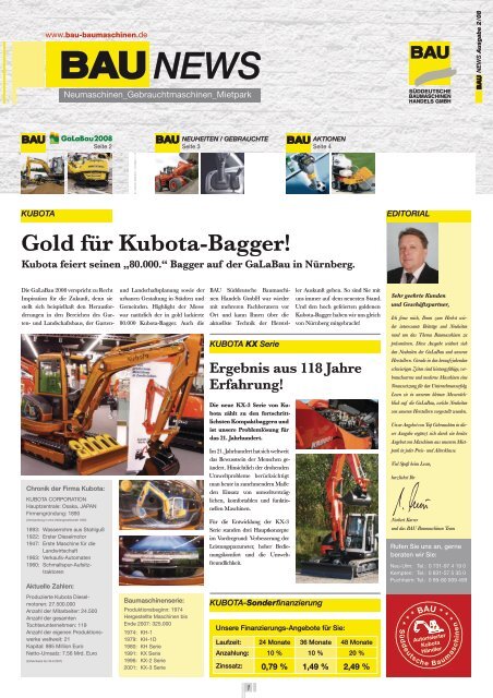 Gold Fur Kubota Bagger Bau Suddeutsche Baumaschinen