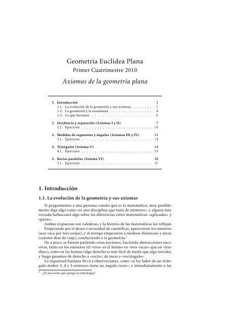 Axiomas de la geometría plana - CONICET Santa Fe