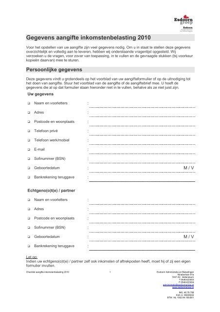 Checklist IB 2010 - Esdoorn administratie