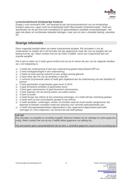 Checklist IB 2010 - Esdoorn administratie