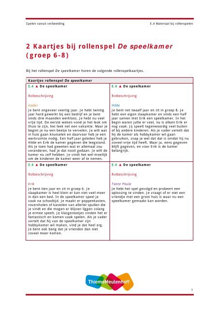 Kaartjes bij rollenspel De speelkamer - Spelen vanuit verbeelding