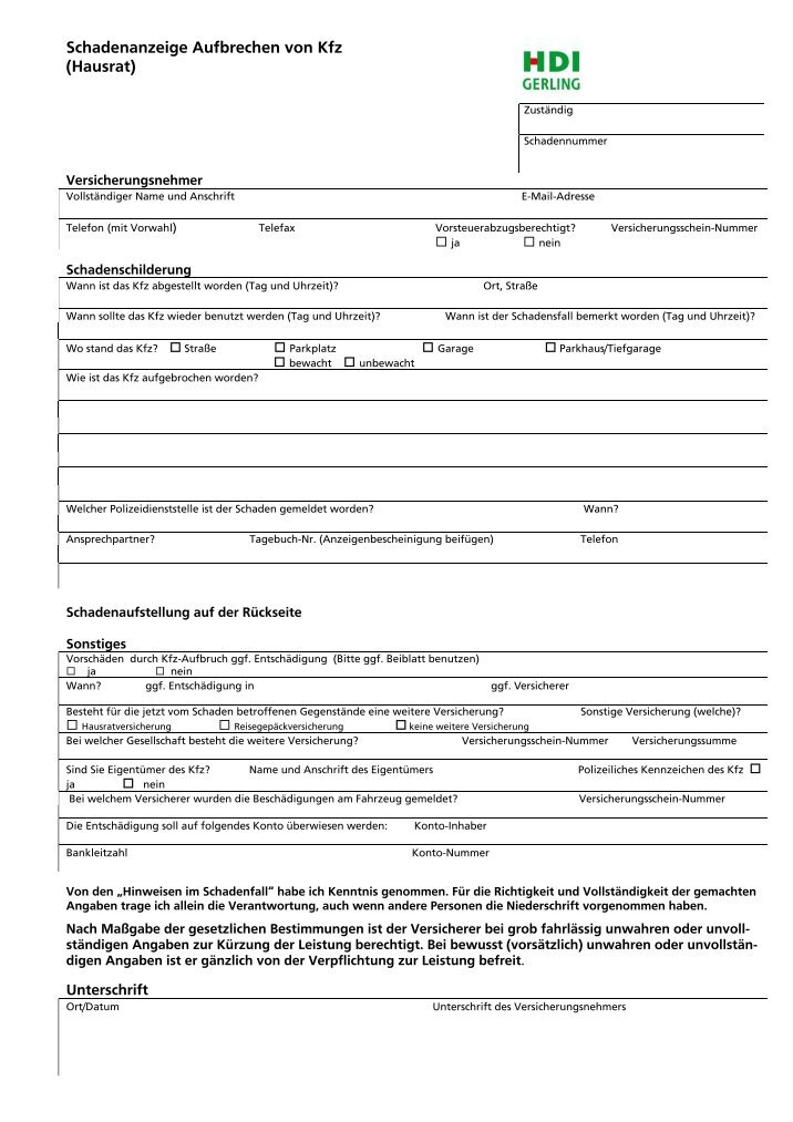 Schadenaufstellung Magazine