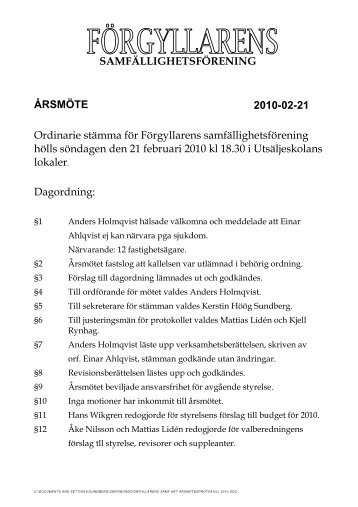 Protokoll från årsmöte 21 feb 2010 - Förgyllarens ...