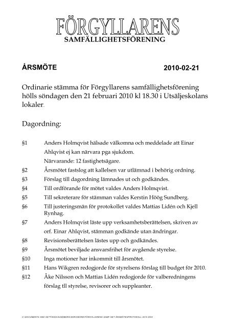 Protokoll Fran Arsmote 21 Feb 2010 Forgyllarens