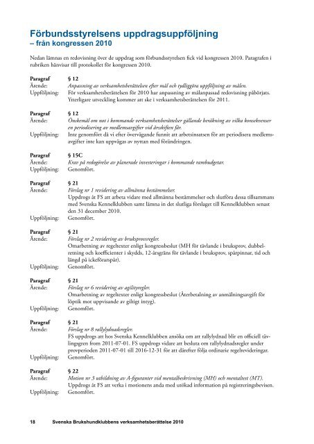 Verksamhetsberättelse 2010 - Svenska Brukshundklubben