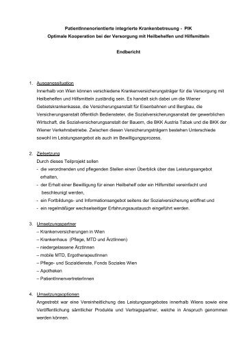 Abschlussbericht Kooperation Heilbehelfe - PIK