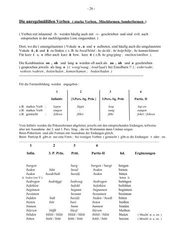 Die unregelmäßißen Verben ( starke Verben und Mischformen ) ( 1 )