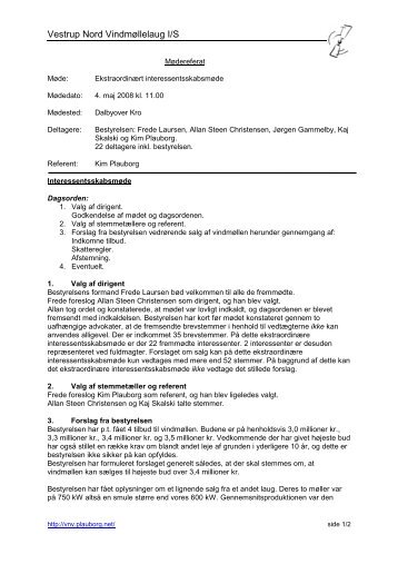 Referat af ekstraordinært interessentskabsmøde - vnv plauborg.net