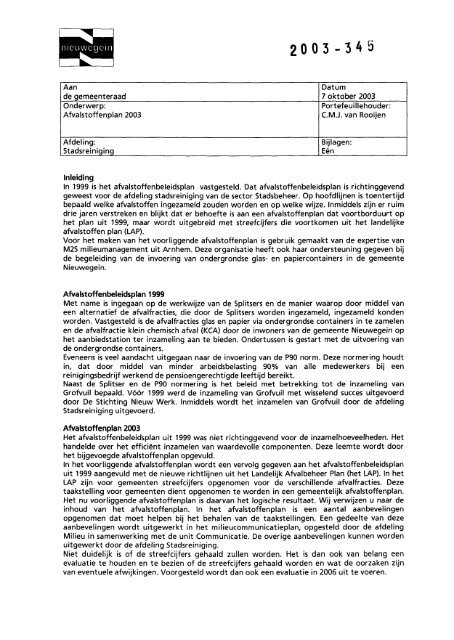 Afvalstoffenplan 2003 - Gemeente Nieuwegein