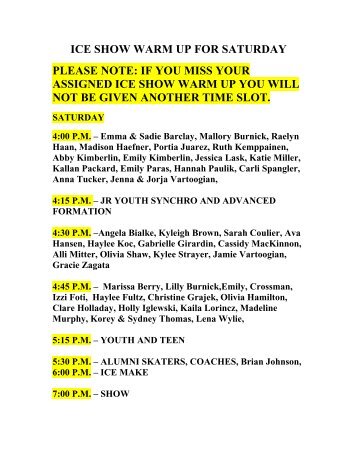 2013 Ice Show Warm Up Schedule - Livingston Skate Club