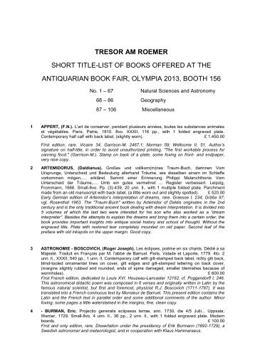 tresor am roemer short title-list of books offered ... - Tresor am Römer