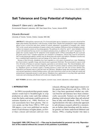 Salt Tolerance and Crop Potential of Halophytes - Red Argentina de ...