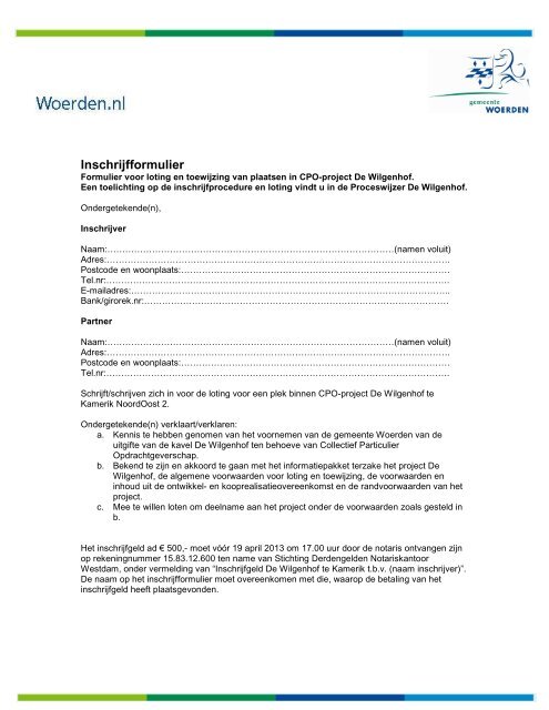 Inschrijfformulier - Gemeente Woerden