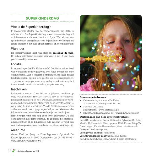 Vrijetijdsbrochure zomer 2013 - Gemeente Oosterzele