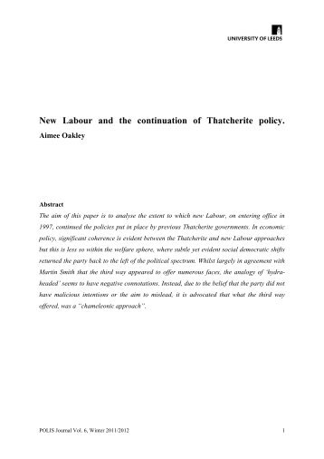 New Labour and the continuation of Thatcherite policy. - School of ...
