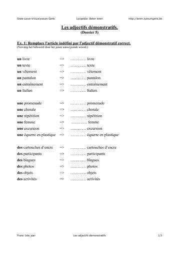 Les adjectifs démonstratifs. - Onze-Lieve-Vrouwlyceum Genk