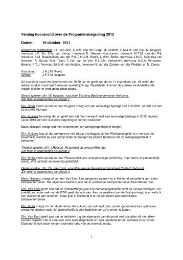 Verslag hooravond 19 oktober 2011 - Gemeente Helmond