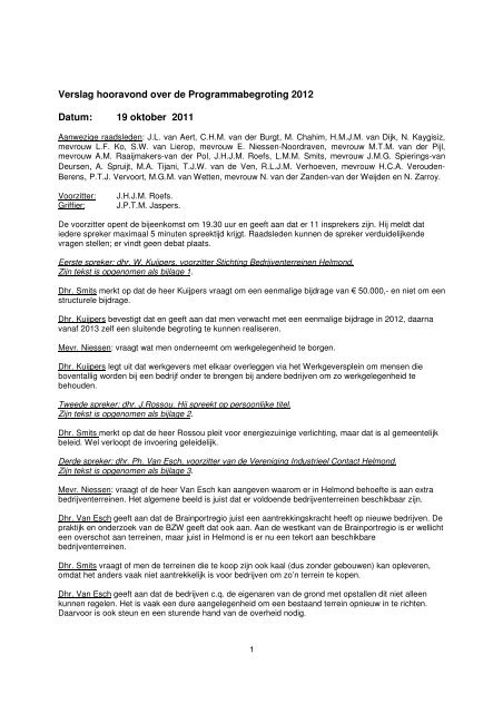 Verslag hooravond 19 oktober 2011 - Gemeente Helmond