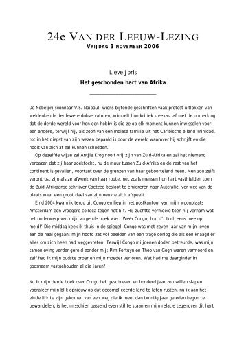 Tekst lezing Lieve Joris - Van der Leeuw-lezing