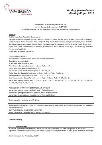 Verslag gemeenteraad dinsdag 03 juli 2012 - stad Waregem