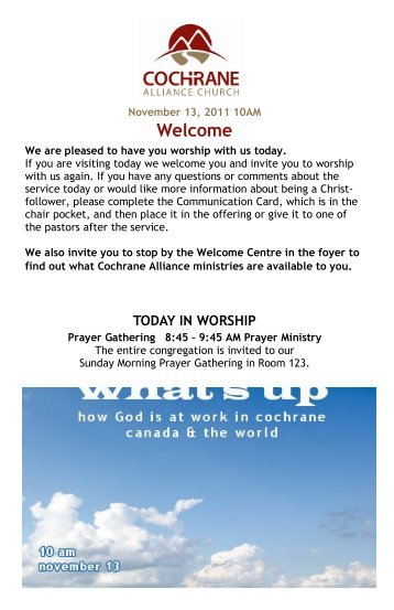 Welcome - Cochrane Alliance Church