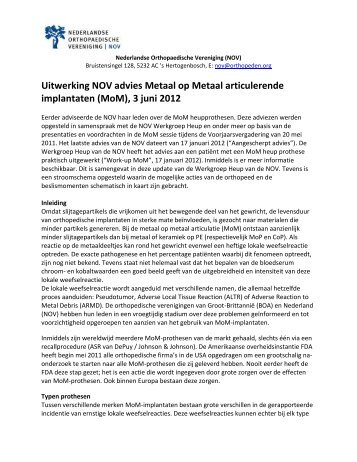 Uitwerking NOV advies Metaal op Metaal articulerende implantaten ...