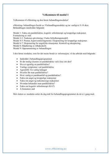 Behandlingsprogram for panikkliding, modul 1 - Helse Bergen