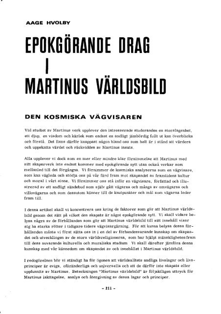 Epokgörande drag i Martinus världsbild - Martinus Institut