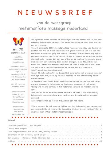Nieuwsbrief 72 - werkgroep metamorfose massage nederland