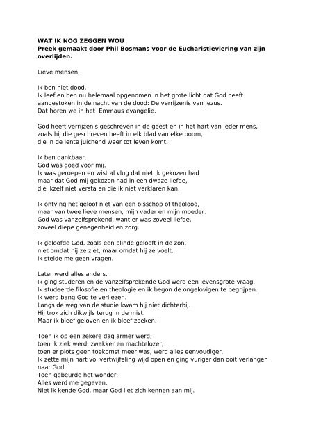 Lees De Preek Geschreven Door Phil Bosmans Zelf