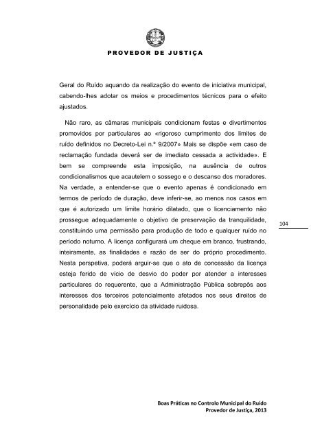 Boas Práticas no Controlo Municipal do Ruído - Provedor de Justiça