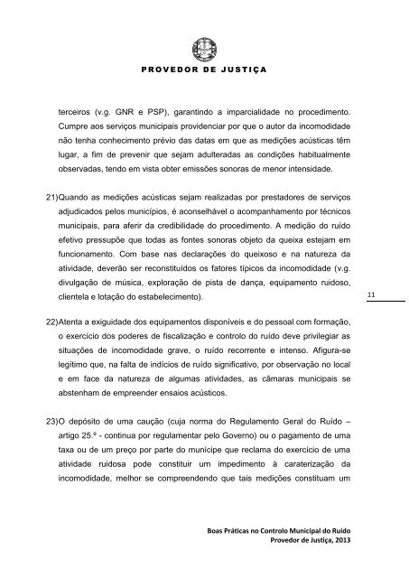 Boas Práticas no Controlo Municipal do Ruído - Provedor de Justiça