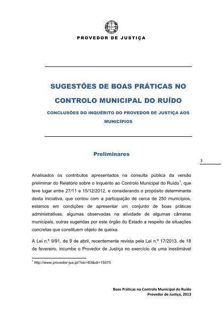 Boas Práticas no Controlo Municipal do Ruído - Provedor de Justiça