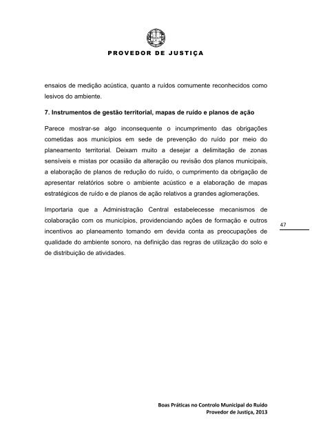 Boas Práticas no Controlo Municipal do Ruído - Provedor de Justiça