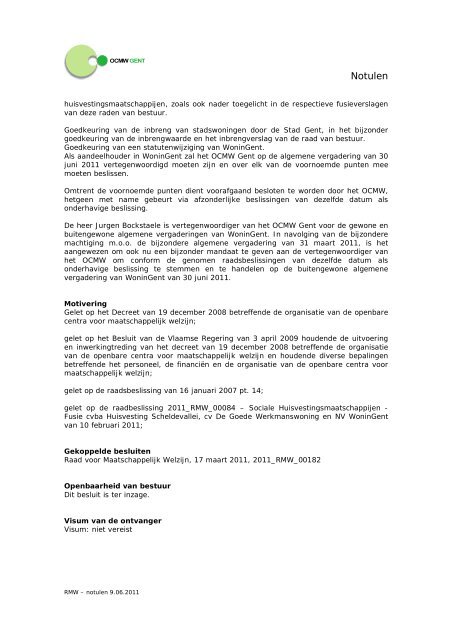 Notulen Raad 9 juni 2011 - OCMW Gent
