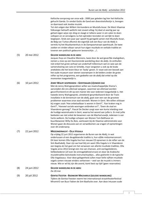 BvdA 2012 activiteitenoverzicht - Buren van de Abdij