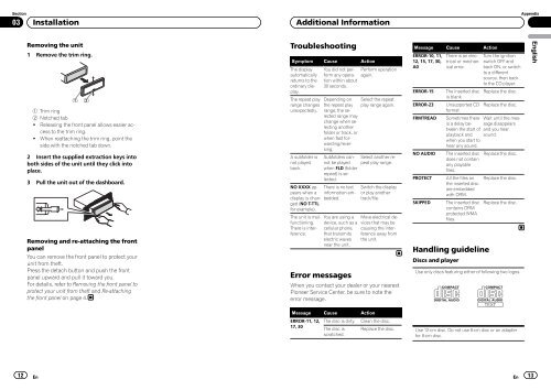 Pioneer DEH-1320MP Car Radio OWNER'S MANUAL Operating ...