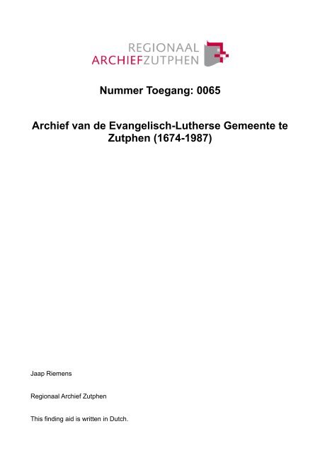 pdf (413,67 kb) - Regionaal Archief Zutphen