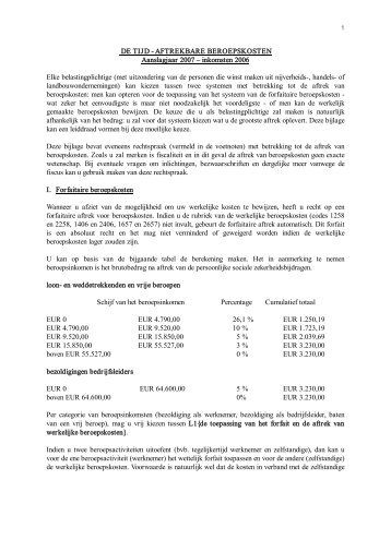 DE TIJD AFTREKBARE BEROEPSKOSTEN Aanslagjaar 2007 ...
