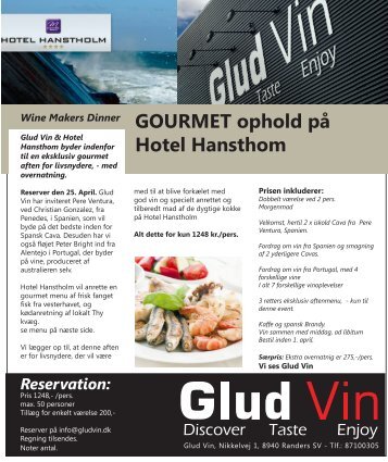 GOURMET ophold på Hotel Hansthom Reservation - Glud Vin